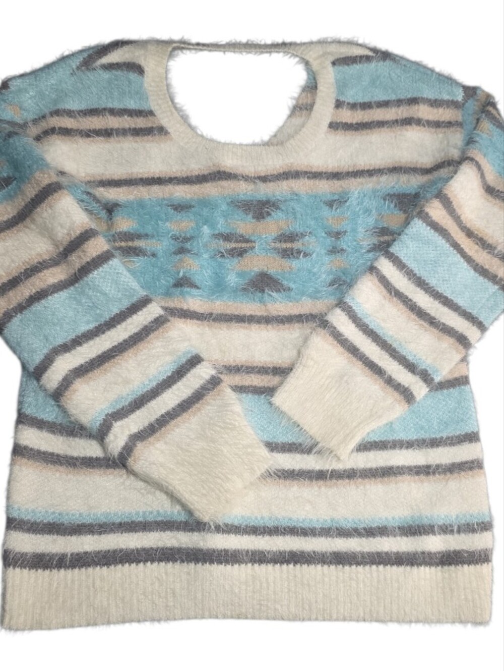 Xhilaration Fuzzy Striped Open Back Sweater M